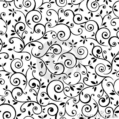 Vintage seamless black and white floral pattern. Vector illustration. Vector Illustration