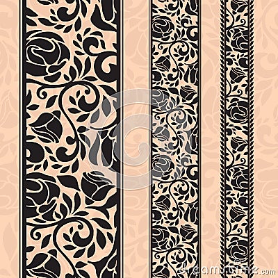 Vintage seamless decorative patterns in the form of strips. Vector Illustration