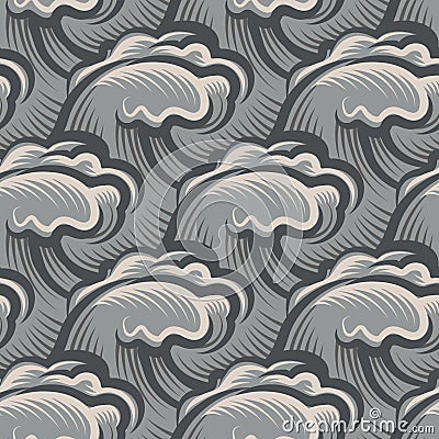 Vintage seamless ocean waves pattern Vector Illustration