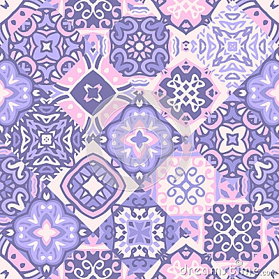 Vintage seamless patchwork pattern. Ceramic tiles with decorative ornament Vector Illustration
