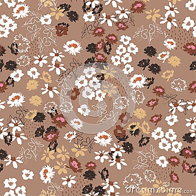 Vintage Seamless pattern in colorful small pretty flowers. Liberty style blooming meadow florals design for fashion , fabric , Stock Photo