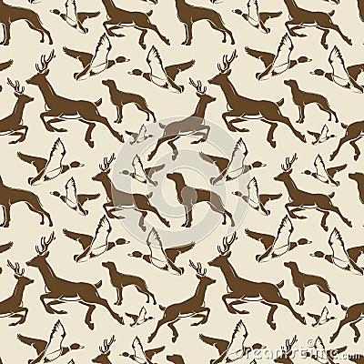 Vintage seamless pattern ducks, deers Vector Illustration