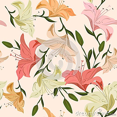 Vintage seamless pattern lily Vector Illustration