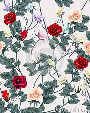 Vintage seamless pattern with roses . Vector illustration. Vector Illustration