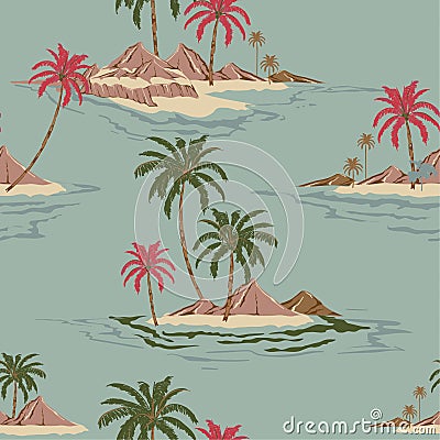 Vintage Seamless pattern vector illustrationColorful Summer Tropical island hand drawing style design for fashion ,fabric, Cartoon Illustration