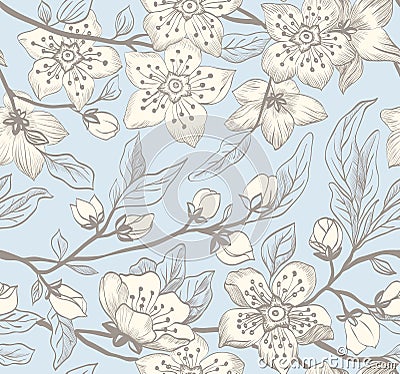 Vintage seamless spring floral background Vector Illustration