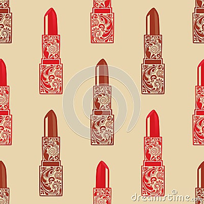 Vintage seamless texture with lipstick. Vector Illustration