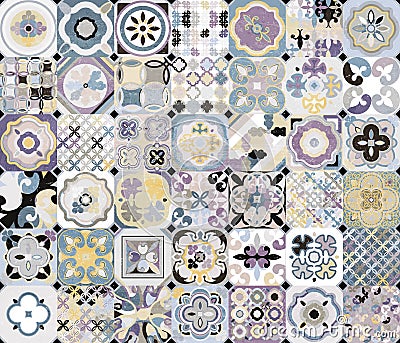 Vintage seamless tile pattern.Morocco, Indian, Arabic, Turkish motifs . Azulejo. Lisbon, Portuguese or Spanish retro Vector Illustration