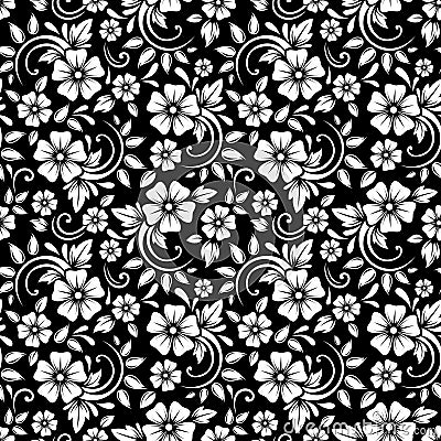 Vintage seamless white floral pattern on a black background. Vector illustration. Vector Illustration