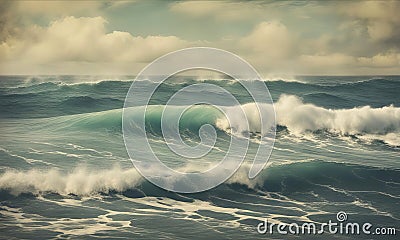 vintage seascape with rolling waves Stock Photo