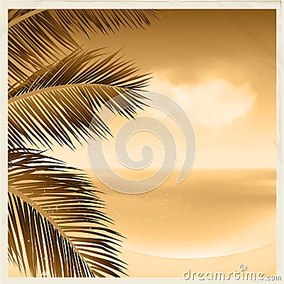 Vintage sepia tropical scene Vector Illustration