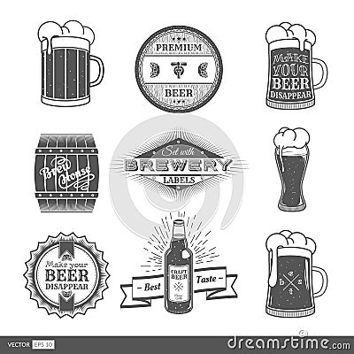 Vintage set with brewery labels. Vector Illustration