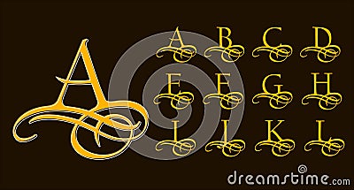 Vintage Set 1. Calligraphic capital letters with curls for Monograms and Logos. Beautiful Filigree Font elements o Vector Illustration