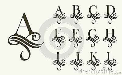 Vintage Set1 . Capital Letter for Monograms and Logos. Beautiful Filigree Font. Victorian Style Vector Illustration