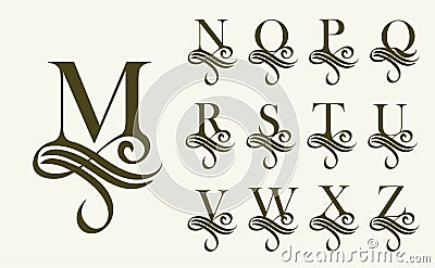 Vintage Set 2 . Capital Letter for Monograms and Logos. Beautiful Filigree Font. Victorian Style Vector Illustration