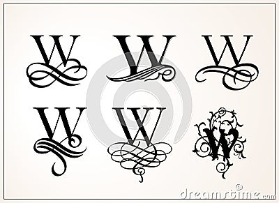 Vintage Set . Capital Letter W for Monograms and Logos. Vector Illustration