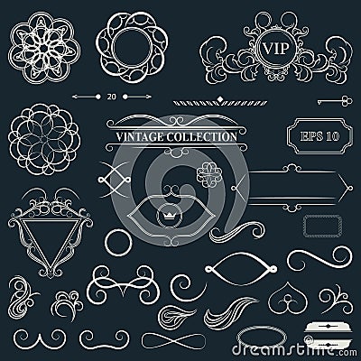 Vintage set decor elements for menu. Elegance old hand drawing Vector Illustration