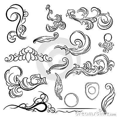 Vintage set decor elements for menu. Elegance old hand drawing s Vector Illustration