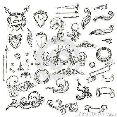 Vintage set decor elements for menu. Elegance old hand drawing s Vector Illustration