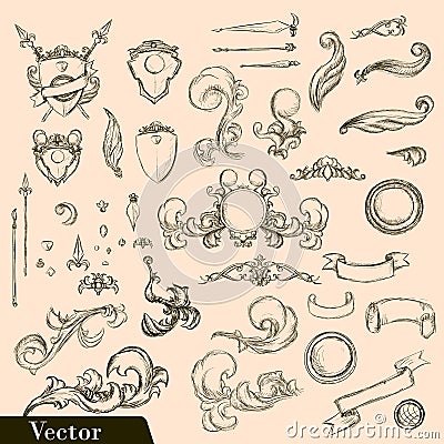 Vintage set decor elements for menu. Elegance old hand drawing s Vector Illustration