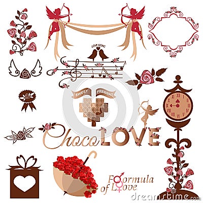 Vintage set of decorative wedding elements Vector Illustration