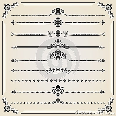 Vintage Set of ector Horizontal Elements Vector Illustration