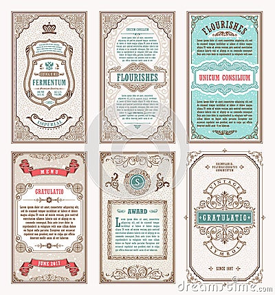 Vintage set retro cards. Template greeting card wedding invitation. Line calligraphic frames Vector Illustration