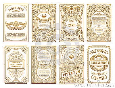 Vintage set retro cards. Template greeting card wedding invitation. Line calligraphic frames Vector Illustration