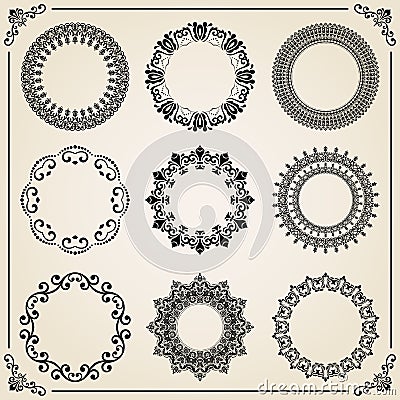 Vintage Set of Round Elements Stock Photo