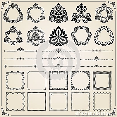 Vintage Set of Square, Round and Horizontal Elements Vector Illustration