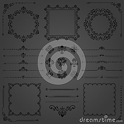 Vintage Set of Vector Horizontal, Square and Round Elements Vector Illustration