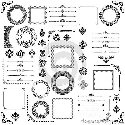 Vintage Set of Vector Horizontal. Square and Round Elements Vector Illustration