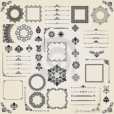Vintage Set of Vector Horizontal, Square and Round Elements Vector Illustration