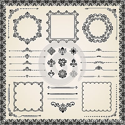 Vintage Set of Vector Horizontal, Square and Round Elements Vector Illustration