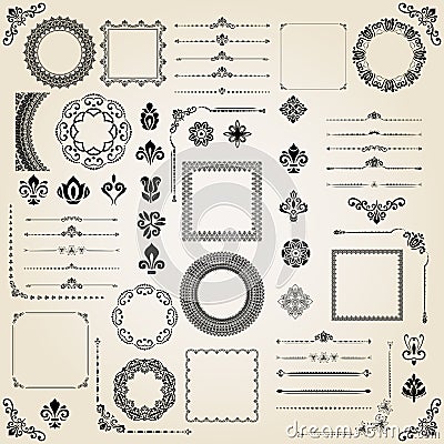 Vintage Set of Vector Horizontal, Square and Round Elements Vector Illustration