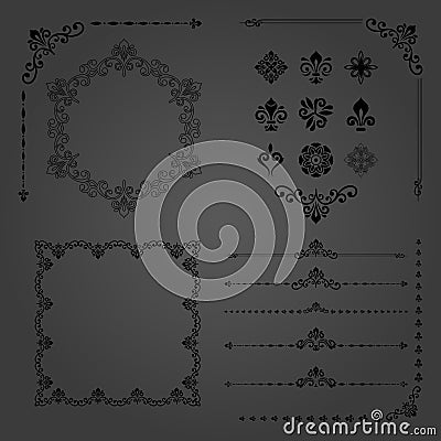 Vintage Set of Vector Horizontal, Square and Round Elements Vector Illustration