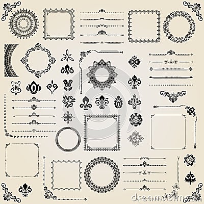 Vintage Set of Vector Horizontal, Square and Round Elements Vector Illustration