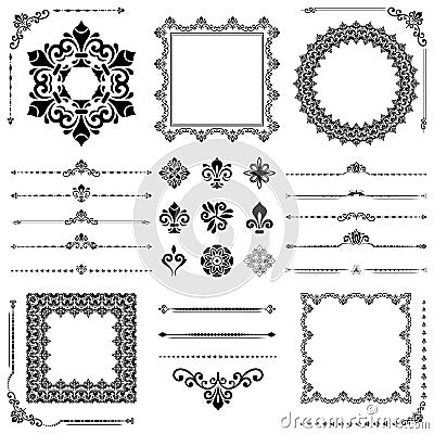 Vintage Set of Vector Horizontal, Square and Round Elements Vector Illustration