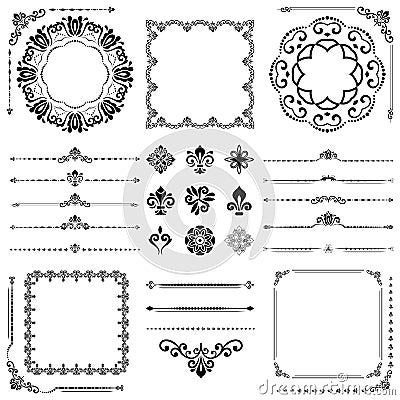 Vintage Set of Vector Horizontal, Square and Round Elements Vector Illustration