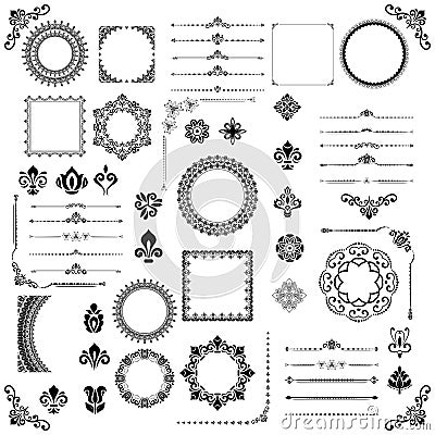 Vintage Set of Vector Horizontal, Square and Round Elements Vector Illustration