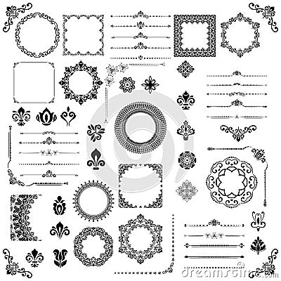 Vintage Set of Vector Horizontal, Square and Round Elements Vector Illustration