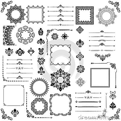 Vintage Set of Vector Horizontal. Square and Round Elements Vector Illustration