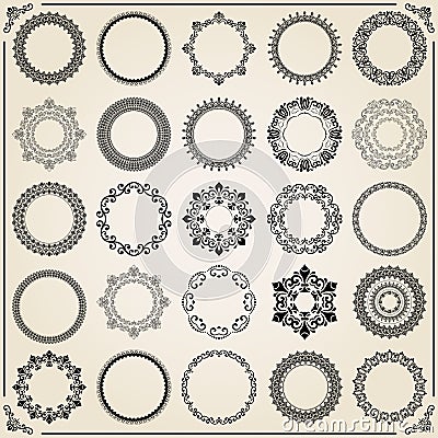 Vintage Set of Vector Round Elements Vector Illustration