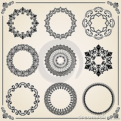 Vintage Set of Vector Round Elements Vector Illustration