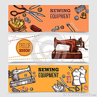 Vintage Sewing Banners Vector Illustration