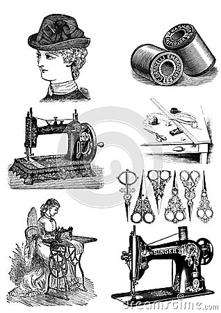 VIntage sewing clip art set Stock Photo