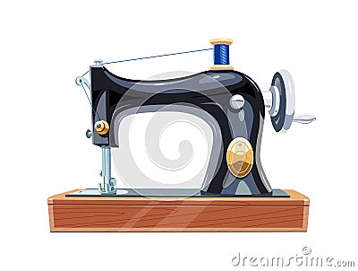 Vintage sewing machine with blue spool thread Vector Illustration