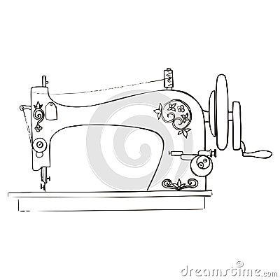 Vintage Sewing Machine Inky Illustration. Black ink old sewing machine vector illustration. Vector Illustration