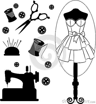 Vintage sewing related elements Vector Illustration