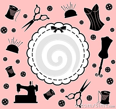 Vintage sewing related elements Vector Illustration